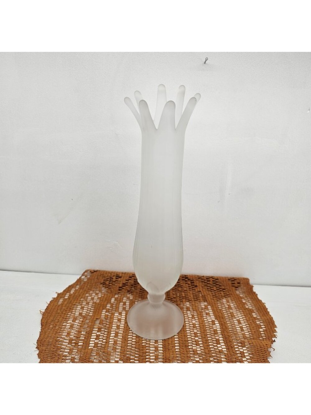 Vintage Westmoreland Frosted White 8 Finger Rim Footed Pedestal Swung Vase